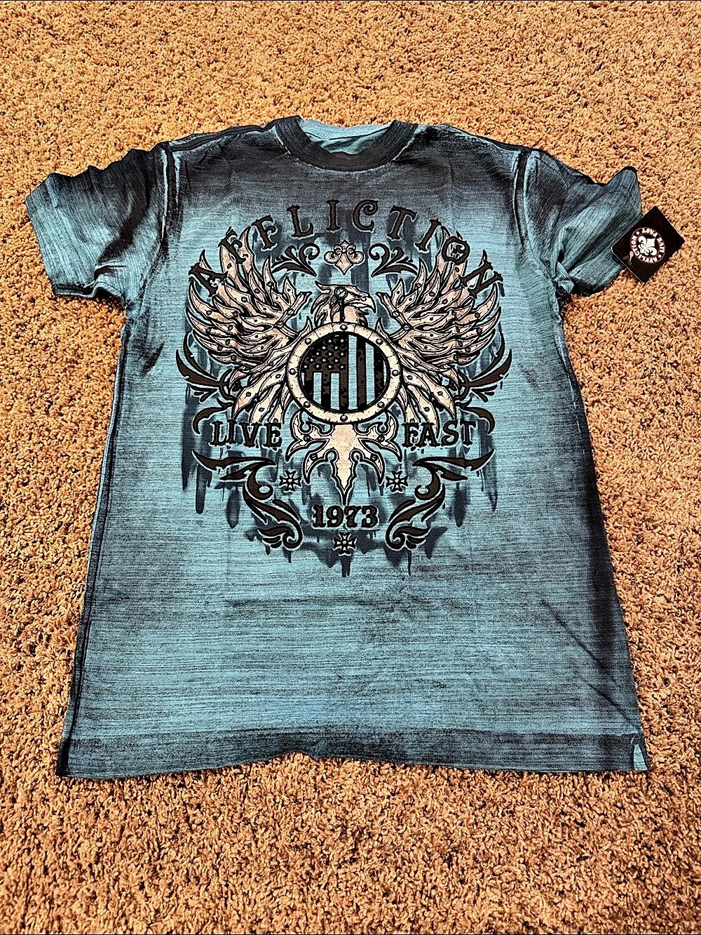 Affliction Phantom Flight Small/Small Tee Graphic Tee Blue Small